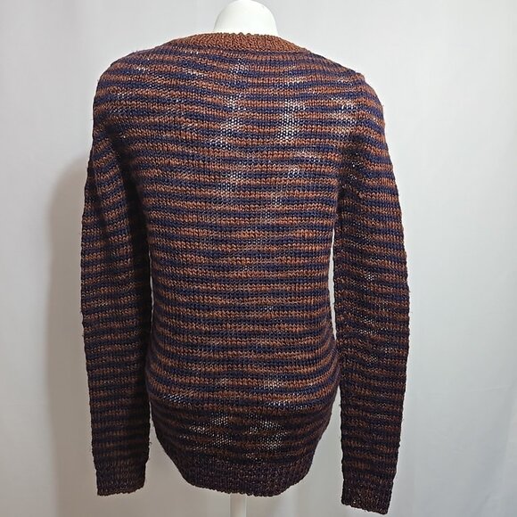 Theory Aegea B Athos Sweater Womens Small Brown & Navy Blue Wool Blend Striped - Picture 4 of 10